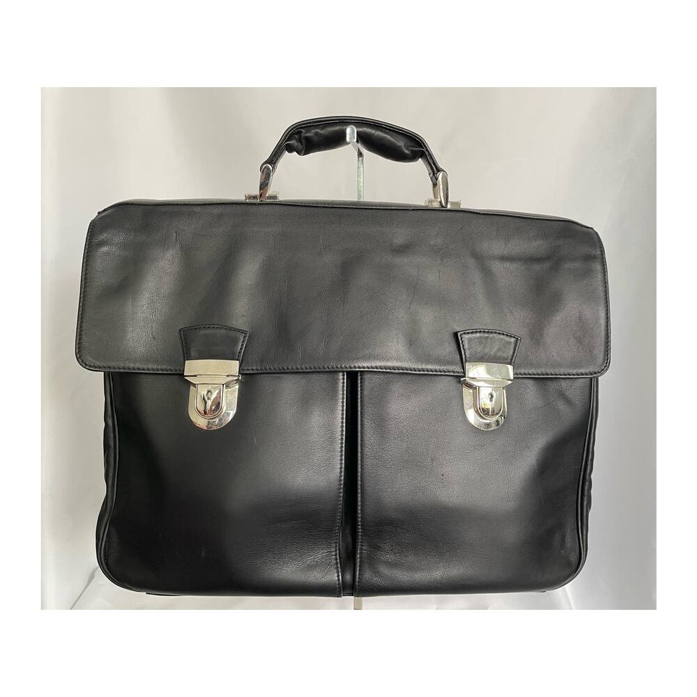 Levenger Black Vintage Leather Laptop Bag Briefcase